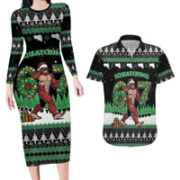 Funny Bigfoot 67 Six Seven Christmas Couples Matching Long Sleeve Bodycon Dress and Hawaiian Shirt Squatching Through The Snow - Wonder Print Shop