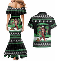 Funny Bigfoot 67 Six Seven Christmas Couples Matching Mermaid Dress and Hawaiian Shirt Squatching Through The Snow - Wonder Print Shop