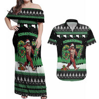 Funny Bigfoot 67 Six Seven Christmas Couples Matching Off Shoulder Maxi Dress and Hawaiian Shirt Squatching Through The Snow - Wonder Print Shop