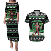 Funny Bigfoot 67 Six Seven Christmas Couples Matching Puletasi and Hawaiian Shirt Squatching Through The Snow - Wonder Print Shop