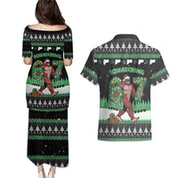 Funny Bigfoot 67 Six Seven Christmas Couples Matching Puletasi and Hawaiian Shirt Squatching Through The Snow - Wonder Print Shop