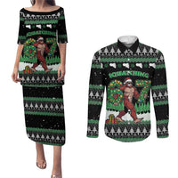 Funny Bigfoot 67 Six Seven Christmas Couples Matching Puletasi and Long Sleeve Button Shirt Squatching Through The Snow - Wonder Print Shop