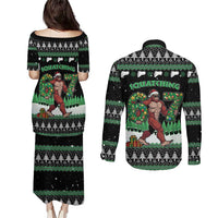 Funny Bigfoot 67 Six Seven Christmas Couples Matching Puletasi and Long Sleeve Button Shirt Squatching Through The Snow - Wonder Print Shop