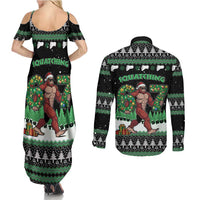 Funny Bigfoot 67 Six Seven Christmas Couples Matching Summer Maxi Dress and Long Sleeve Button Shirt Squatching Through The Snow - Wonder Print Shop