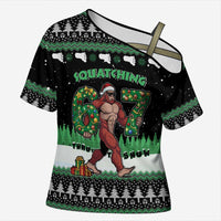 Funny Bigfoot 67 Six Seven Christmas Cross Shoulder Shirt Squatching Through The Snow - Wonder Print Shop