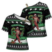 Funny Bigfoot 67 Six Seven Christmas Cross Shoulder Shirt Squatching Through The Snow - Wonder Print Shop