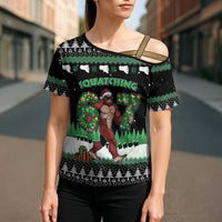 Funny Bigfoot 67 Six Seven Christmas Cross Shoulder Shirt Squatching Through The Snow - Wonder Print Shop