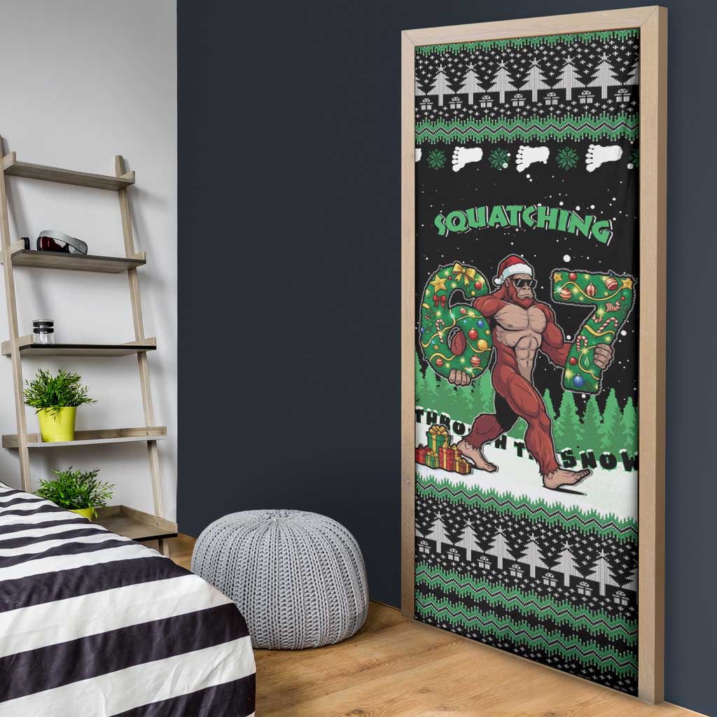 Funny Bigfoot 67 Six Seven Christmas Door Cover Squatching Through The Snow - Wonder Print Shop