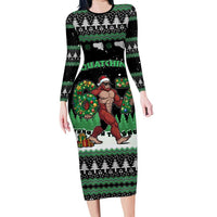 Funny Bigfoot 67 Six Seven Christmas Family Matching Long Sleeve Bodycon Dress and Hawaiian Shirt Squatching Through The Snow - Wonder Print Shop