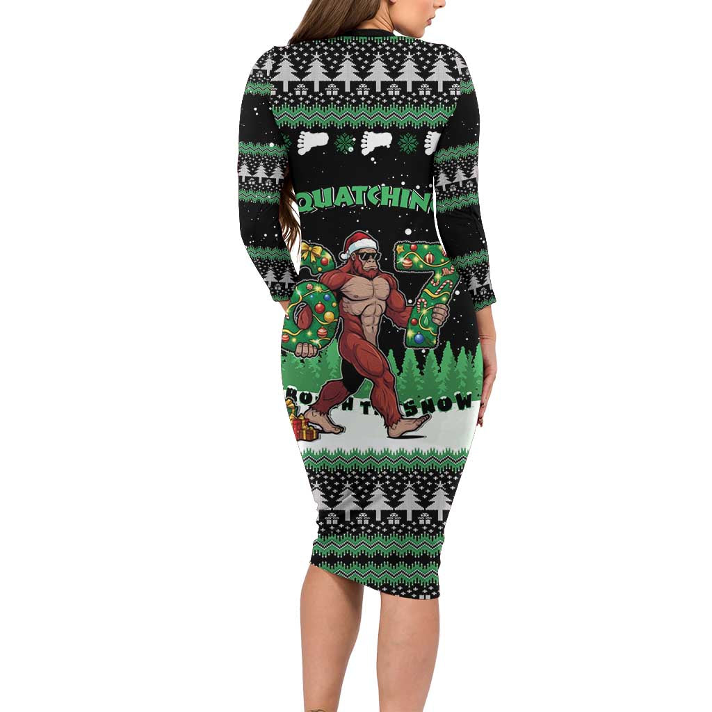 Funny Bigfoot 67 Six Seven Christmas Family Matching Long Sleeve Bodycon Dress and Hawaiian Shirt Squatching Through The Snow - Wonder Print Shop