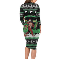 Funny Bigfoot 67 Six Seven Christmas Family Matching Long Sleeve Bodycon Dress and Hawaiian Shirt Squatching Through The Snow - Wonder Print Shop