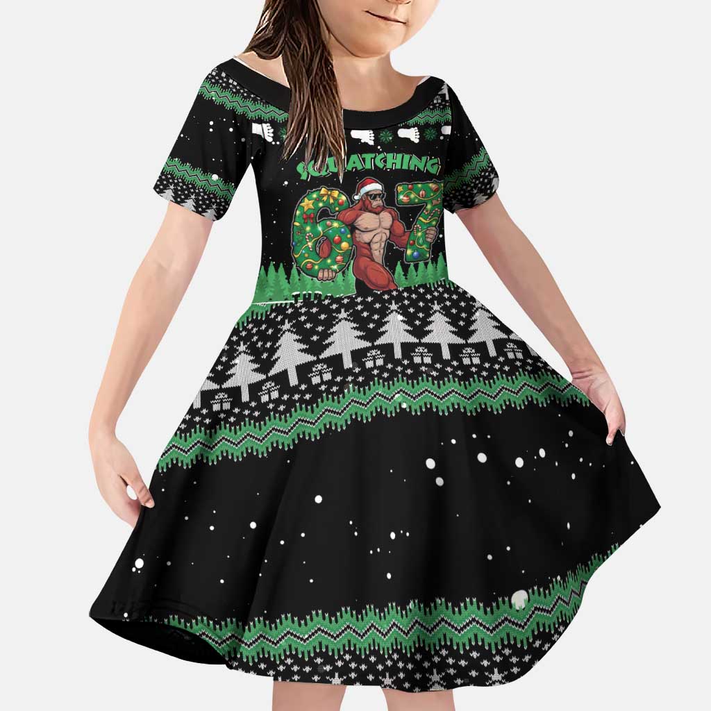 Funny Bigfoot 67 Six Seven Christmas Family Matching Mermaid Dress and Hawaiian Shirt Squatching Through The Snow - Wonder Print Shop