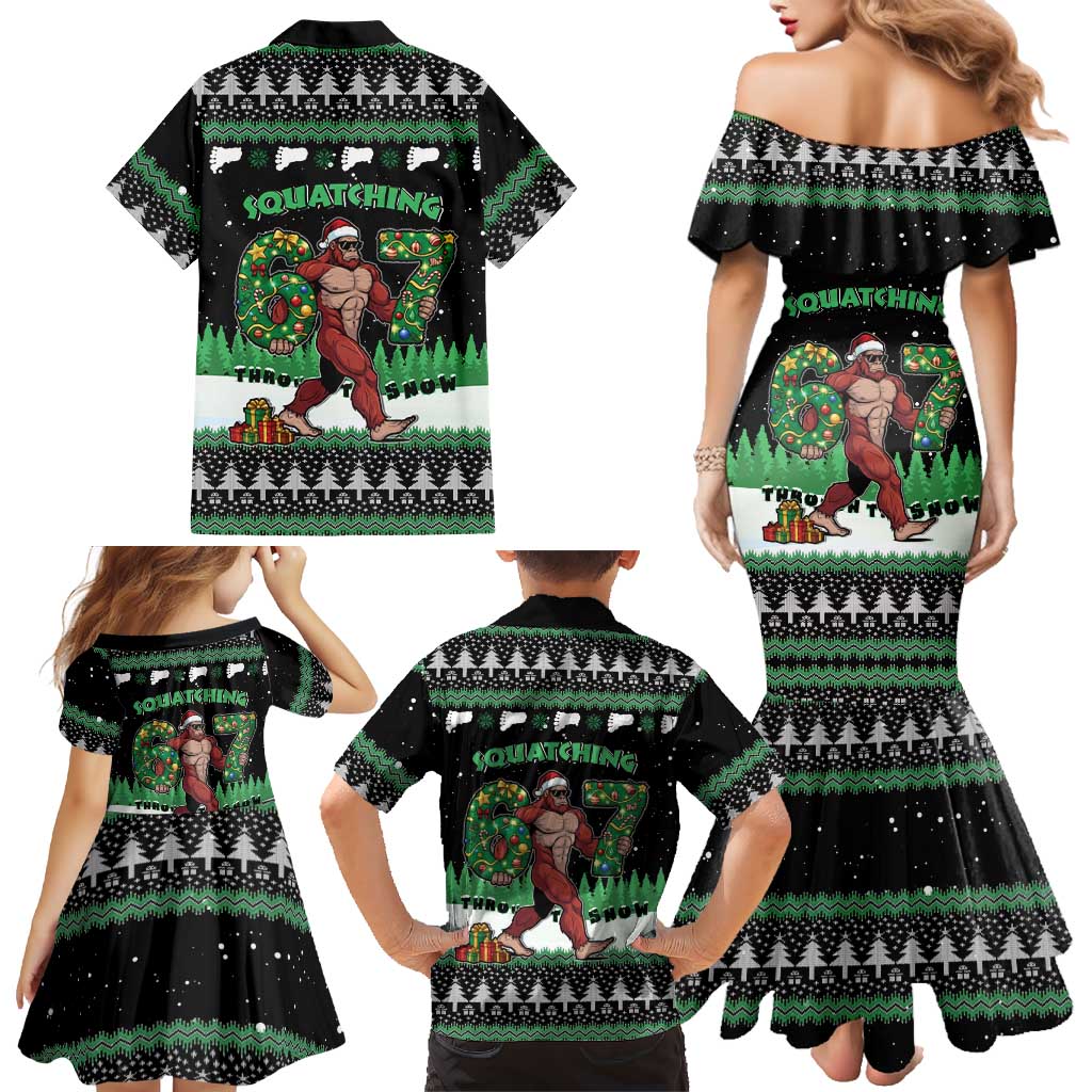 Funny Bigfoot 67 Six Seven Christmas Family Matching Mermaid Dress and Hawaiian Shirt Squatching Through The Snow - Wonder Print Shop