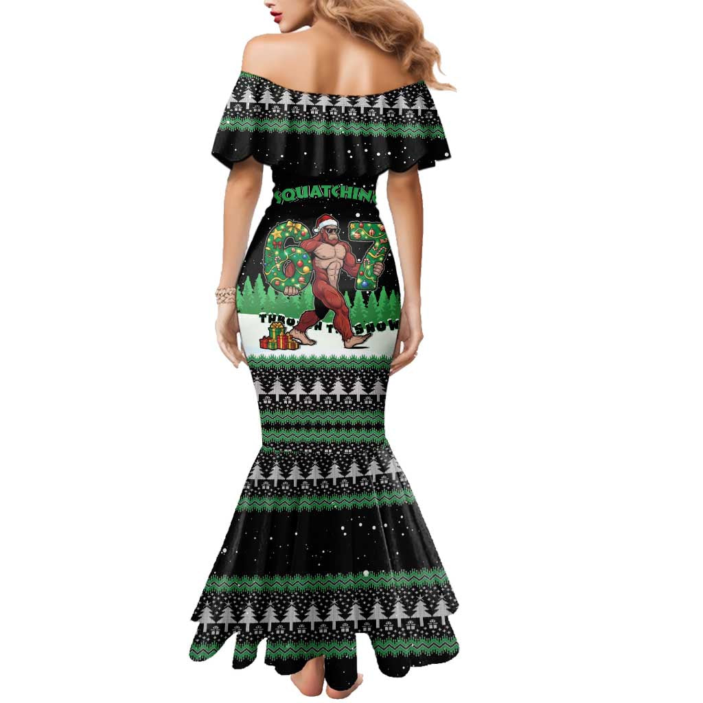 Funny Bigfoot 67 Six Seven Christmas Family Matching Mermaid Dress and Hawaiian Shirt Squatching Through The Snow - Wonder Print Shop
