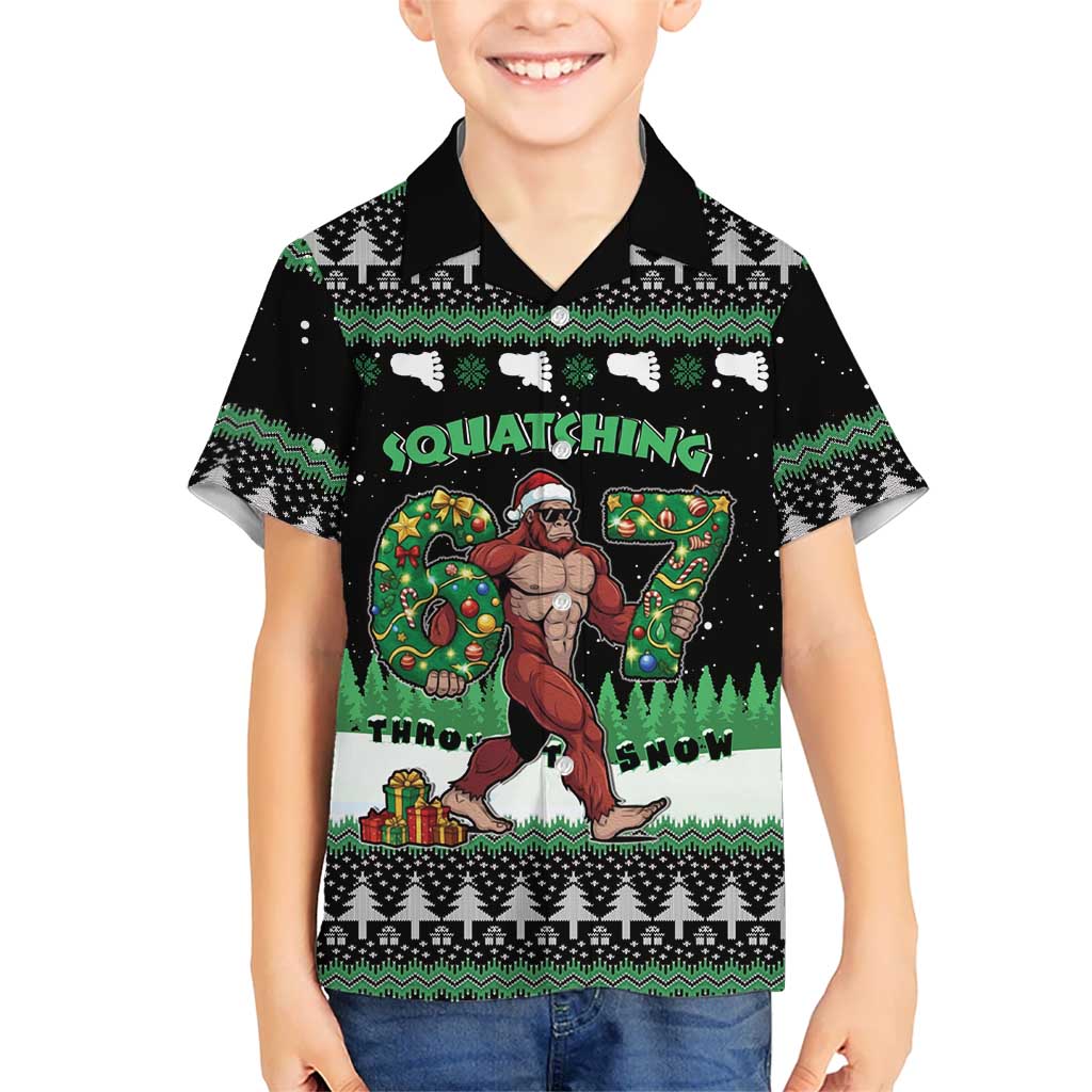 Funny Bigfoot 67 Six Seven Christmas Family Matching Mermaid Dress and Hawaiian Shirt Squatching Through The Snow - Wonder Print Shop