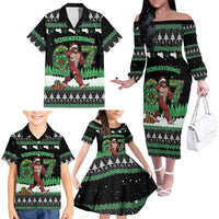 Funny Bigfoot 67 Six Seven Christmas Family Matching Off The Shoulder Long Sleeve Dress and Hawaiian Shirt Squatching Through The Snow - Wonder Print Shop