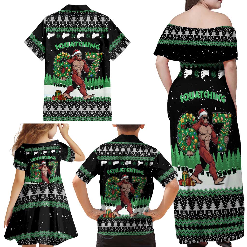 Funny Bigfoot 67 Six Seven Christmas Family Matching Off Shoulder Maxi Dress and Hawaiian Shirt Squatching Through The Snow - Wonder Print Shop