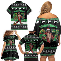 Funny Bigfoot 67 Six Seven Christmas Family Matching Off Shoulder Short Dress and Hawaiian Shirt Squatching Through The Snow - Wonder Print Shop