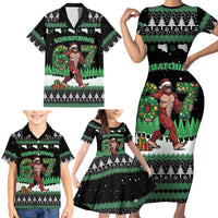 Funny Bigfoot 67 Six Seven Christmas Family Matching Short Sleeve Bodycon Dress and Hawaiian Shirt Squatching Through The Snow - Wonder Print Shop