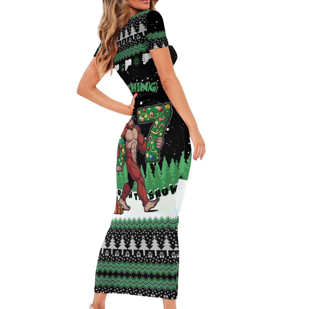 Funny Bigfoot 67 Six Seven Christmas Family Matching Short Sleeve Bodycon Dress and Hawaiian Shirt Squatching Through The Snow - Wonder Print Shop