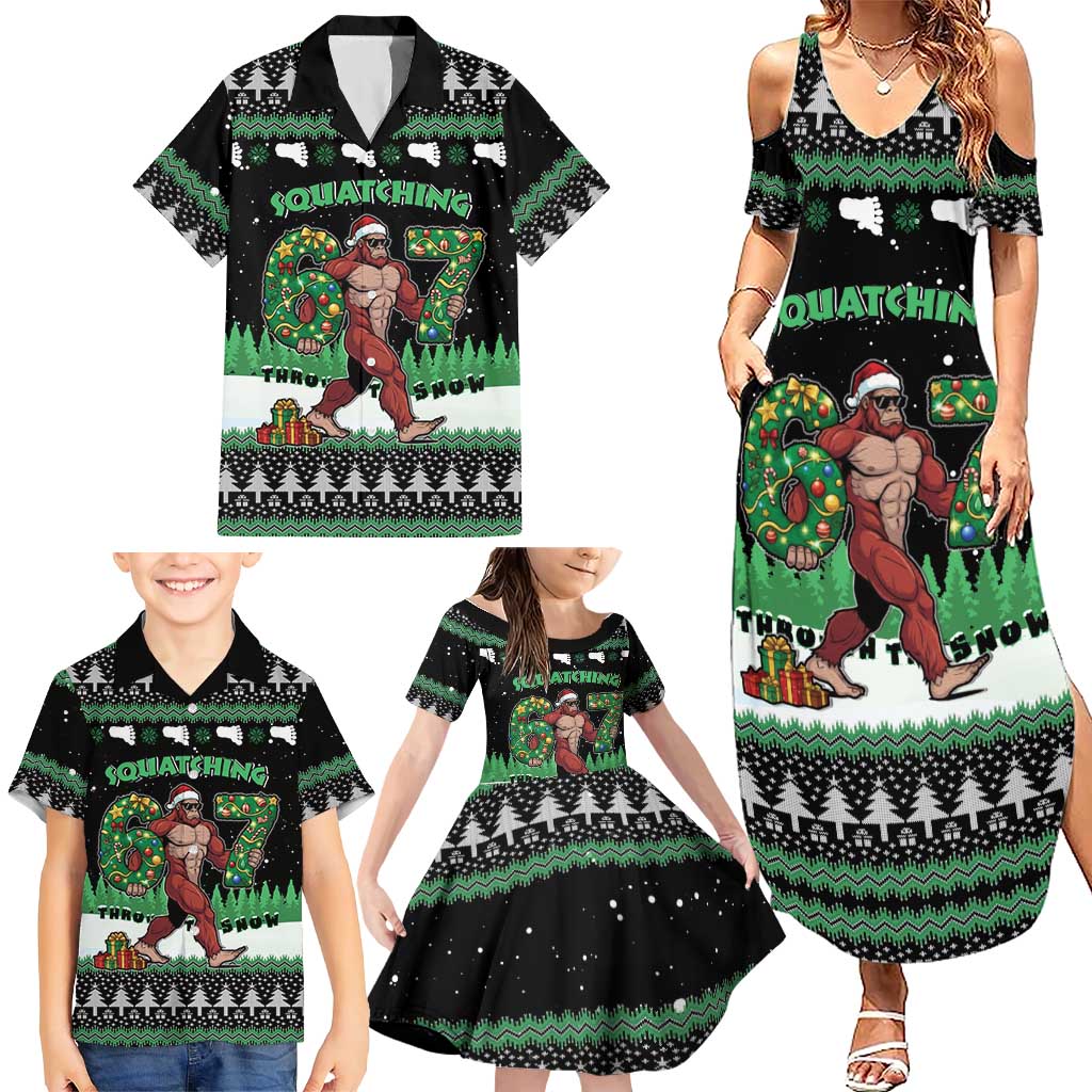 Funny Bigfoot 67 Six Seven Christmas Family Matching Summer Maxi Dress and Hawaiian Shirt Squatching Through The Snow - Wonder Print Shop