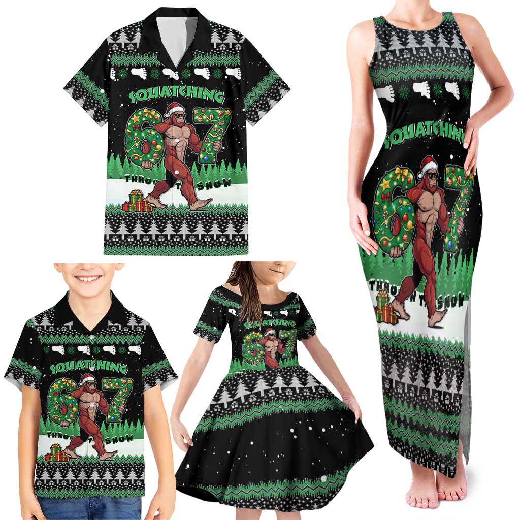 Funny Bigfoot 67 Six Seven Christmas Family Matching Tank Maxi Dress and Hawaiian Shirt Squatching Through The Snow - Wonder Print Shop