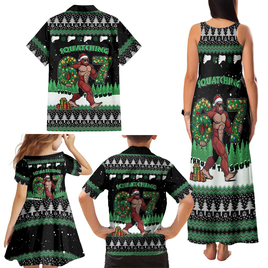 Funny Bigfoot 67 Six Seven Christmas Family Matching Tank Maxi Dress and Hawaiian Shirt Squatching Through The Snow - Wonder Print Shop