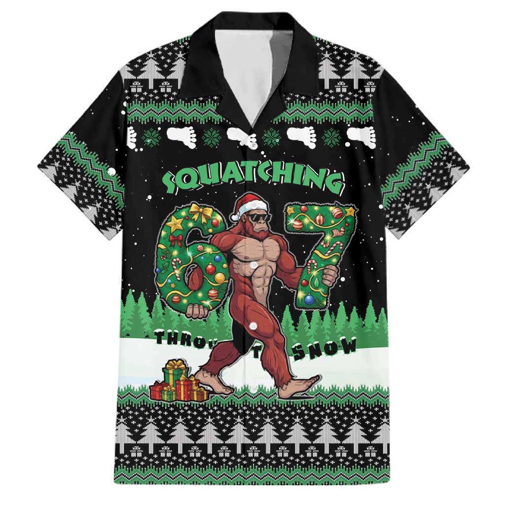 Funny Bigfoot 67 Six Seven Christmas Family Matching Tank Maxi Dress and Hawaiian Shirt Squatching Through The Snow - Wonder Print Shop