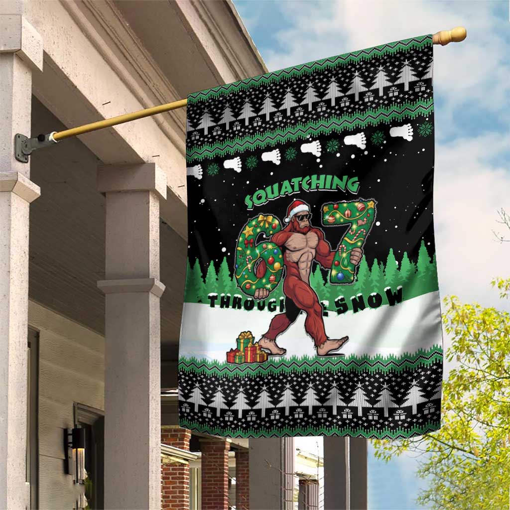Funny Bigfoot 67 Six Seven Christmas Garden Flag Squatching Through The Snow - Wonder Print Shop