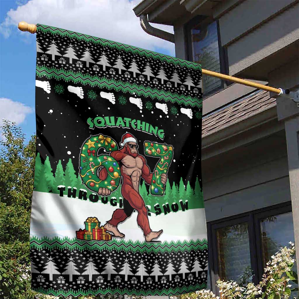 Funny Bigfoot 67 Six Seven Christmas Garden Flag Squatching Through The Snow - Wonder Print Shop