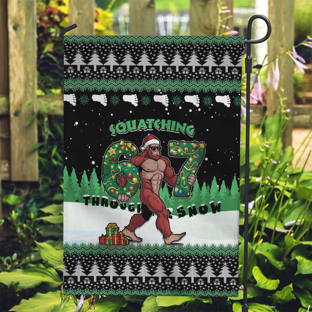 Funny Bigfoot 67 Six Seven Christmas Garden Flag Squatching Through The Snow - Wonder Print Shop