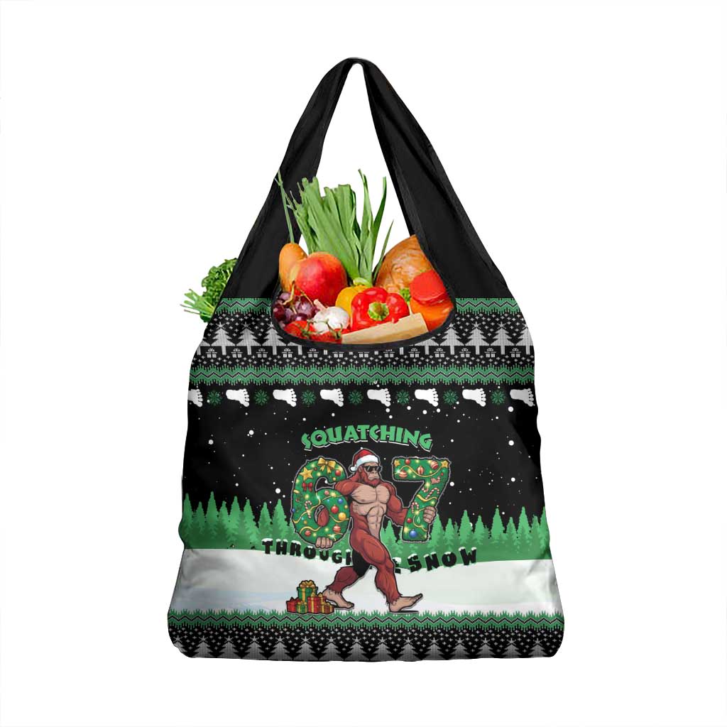 Funny Bigfoot 67 Six Seven Christmas Grocery Bag Squatching Through The Snow - Wonder Print Shop