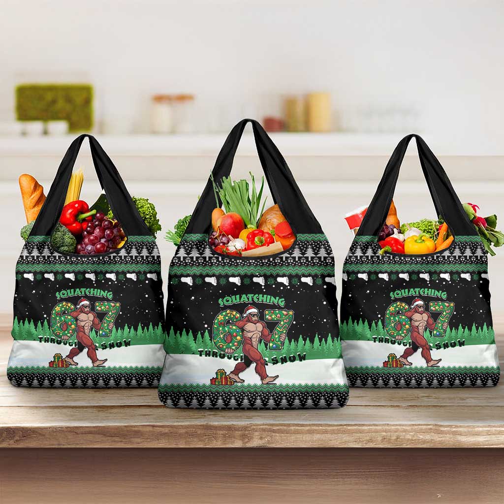 Funny Bigfoot 67 Six Seven Christmas Grocery Bag Squatching Through The Snow - Wonder Print Shop