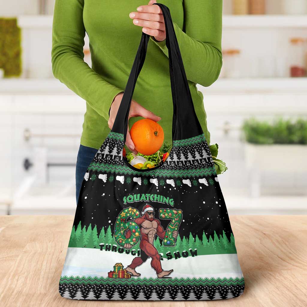Funny Bigfoot 67 Six Seven Christmas Grocery Bag Squatching Through The Snow - Wonder Print Shop