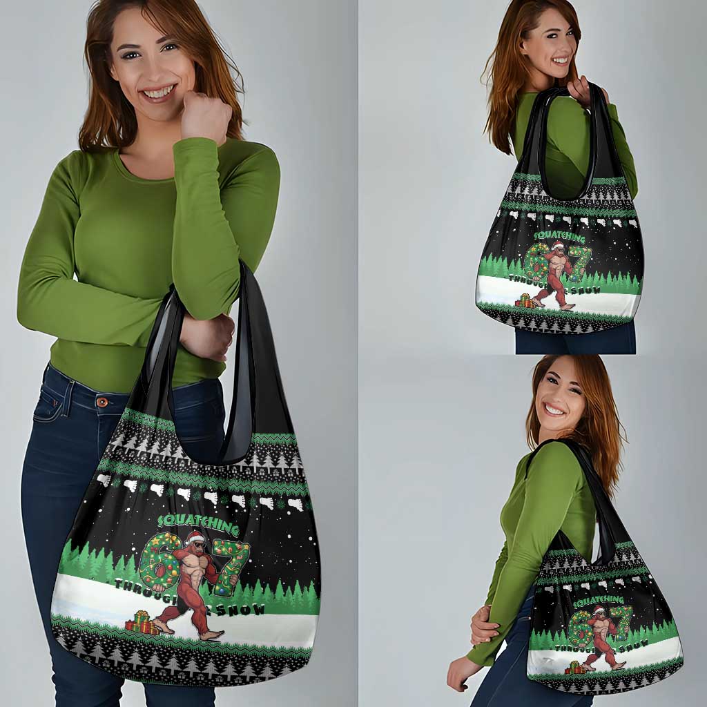 Funny Bigfoot 67 Six Seven Christmas Grocery Bag Squatching Through The Snow - Wonder Print Shop