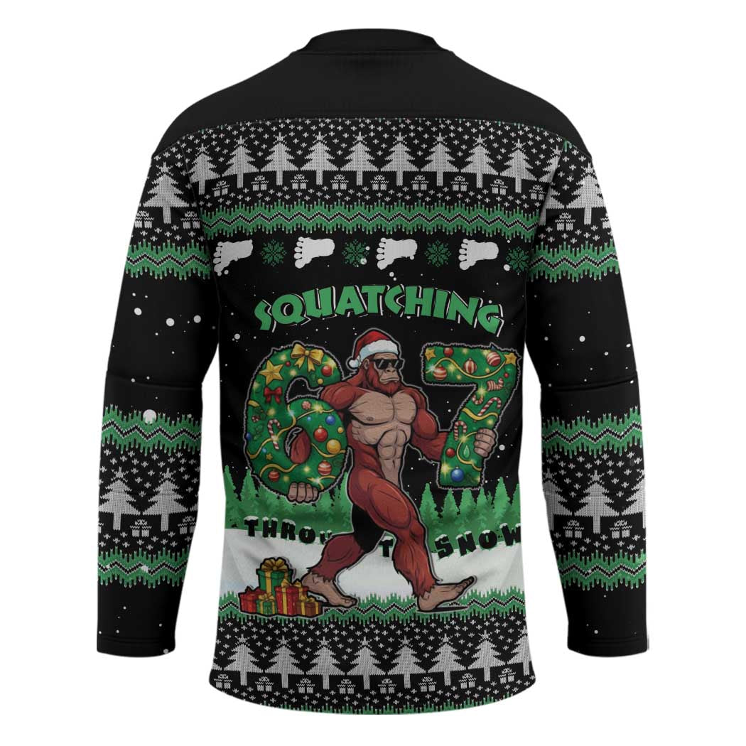 Funny Bigfoot 67 Six Seven Christmas Hockey Jersey Squatching Through The Snow - Wonder Print Shop
