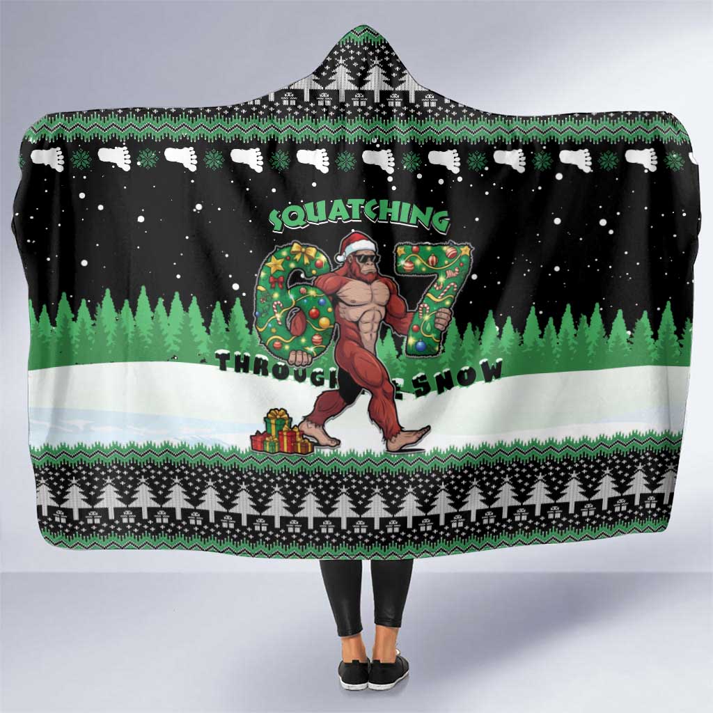 Funny Bigfoot 67 Six Seven Christmas Hooded Blanket Squatching Through The Snow - Wonder Print Shop