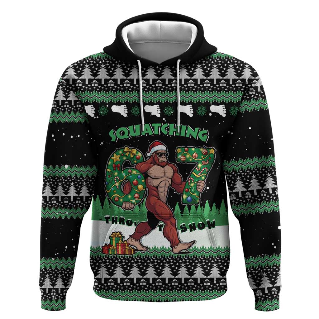 Funny Bigfoot 67 Six Seven Christmas Hoodie Squatching Through The Snow - Wonder Print Shop