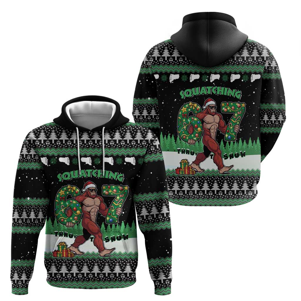 Funny Bigfoot 67 Six Seven Christmas Hoodie Squatching Through The Snow - Wonder Print Shop