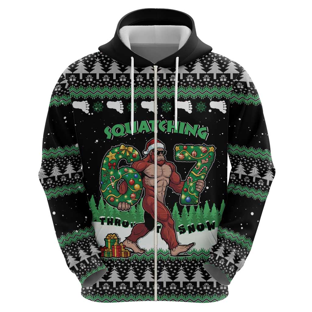 Funny Bigfoot 67 Six Seven Christmas Hoodie Squatching Through The Snow - Wonder Print Shop