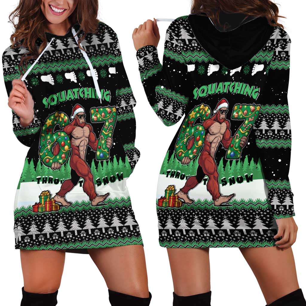 Funny Bigfoot 67 Six Seven Christmas Hoodie Dress Squatching Through The Snow - Wonder Print Shop