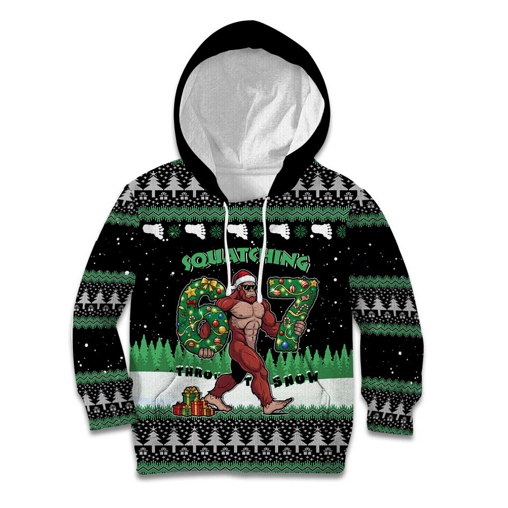 Funny Bigfoot 67 Six Seven Christmas Kid Hoodie Squatching Through The Snow - Wonder Print Shop
