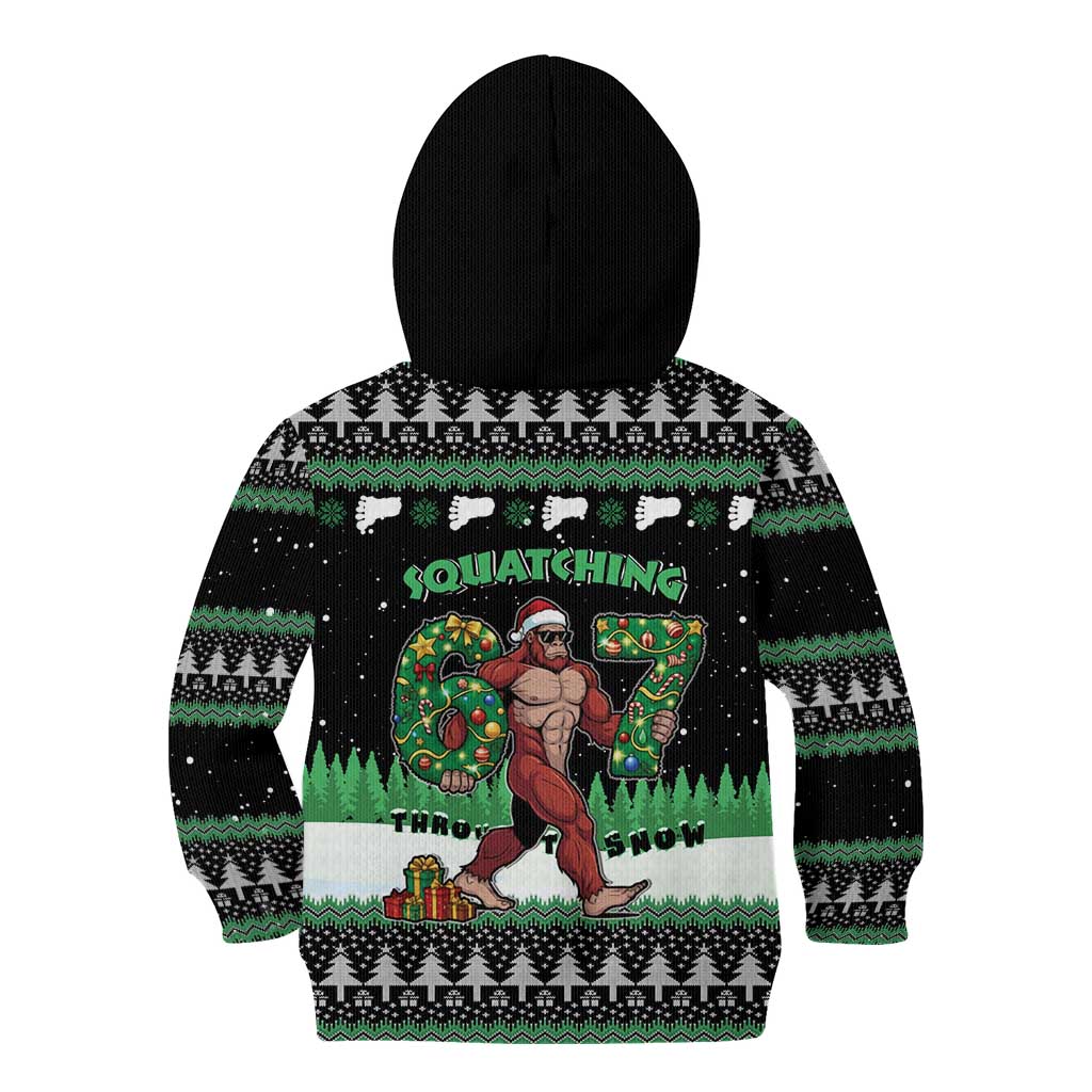 Funny Bigfoot 67 Six Seven Christmas Kid Hoodie Squatching Through The Snow - Wonder Print Shop