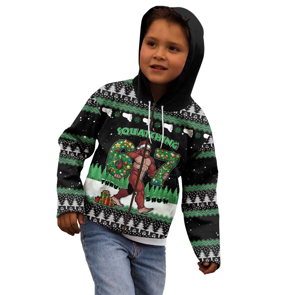 Funny Bigfoot 67 Six Seven Christmas Kid Hoodie Squatching Through The Snow - Wonder Print Shop