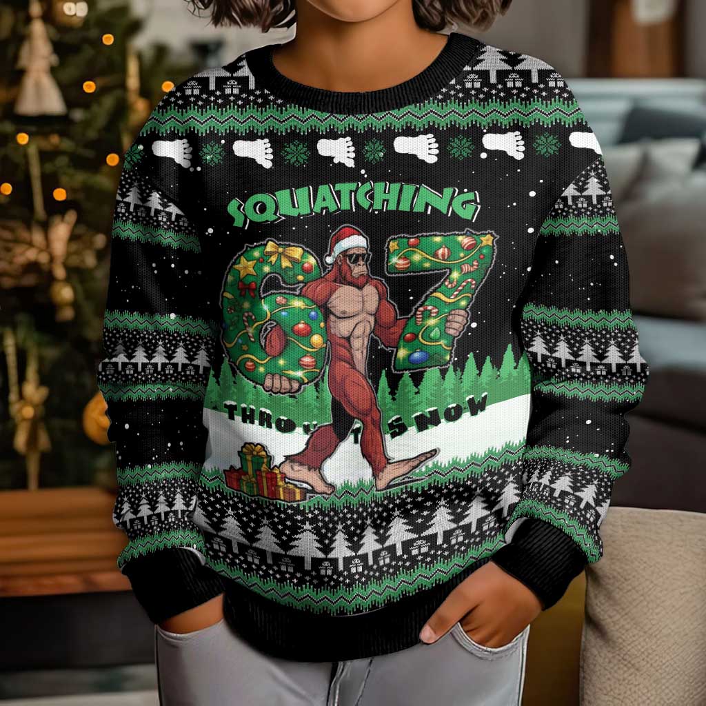 Funny Bigfoot 67 Six Seven Christmas Kid Ugly Christmas Sweater Squatching Through The Snow - Wonder Print Shop