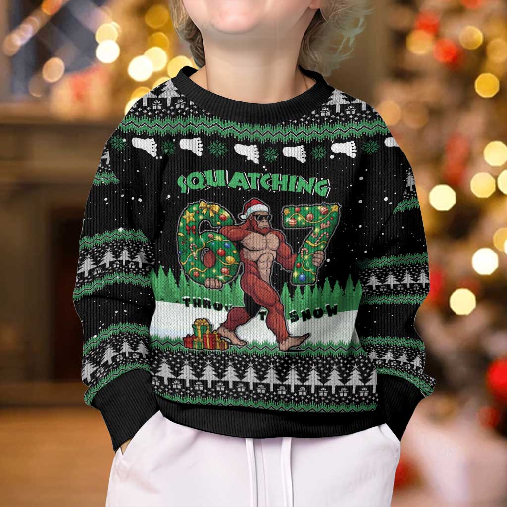 Funny Bigfoot 67 Six Seven Christmas Kid Ugly Christmas Sweater Squatching Through The Snow - Wonder Print Shop