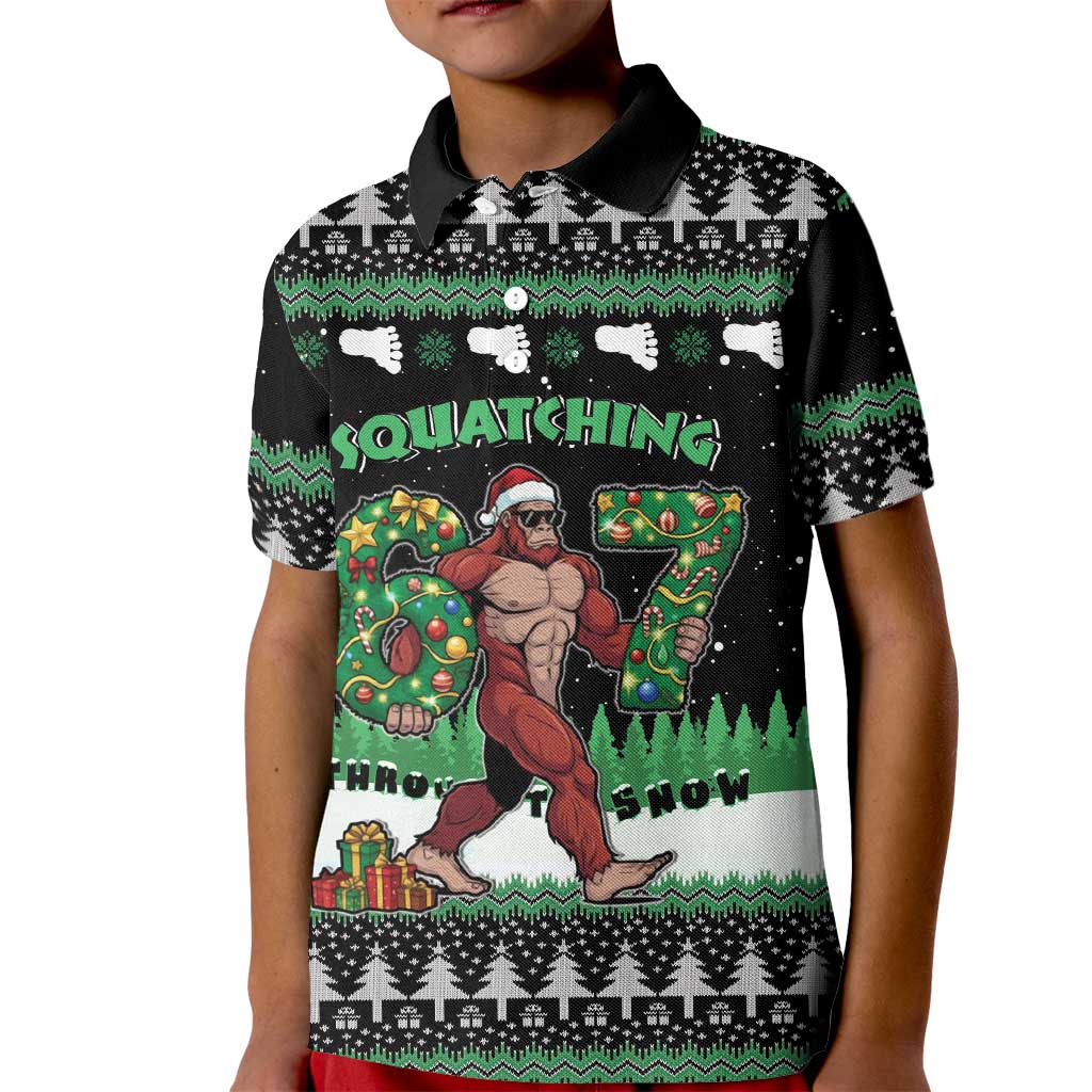 Funny Bigfoot 67 Six Seven Christmas Kid Polo Shirt Squatching Through The Snow - Wonder Print Shop