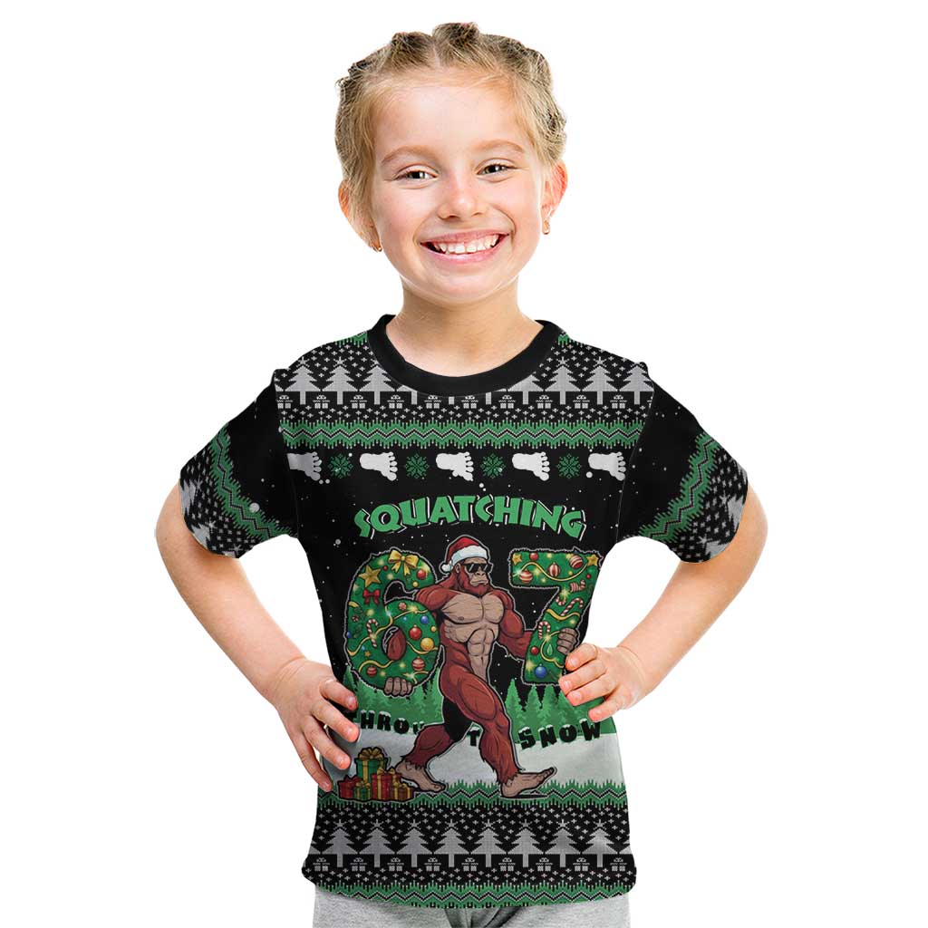 Funny Bigfoot 67 Six Seven Christmas Kid T Shirt Squatching Through The Snow - Wonder Print Shop