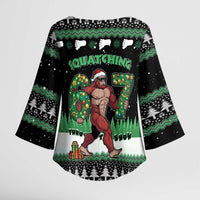 Funny Bigfoot 67 Six Seven Christmas Kimono Sleeve Blouse Squatching Through The Snow - Wonder Print Shop