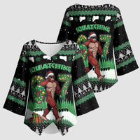 Funny Bigfoot 67 Six Seven Christmas Kimono Sleeve Blouse Squatching Through The Snow - Wonder Print Shop
